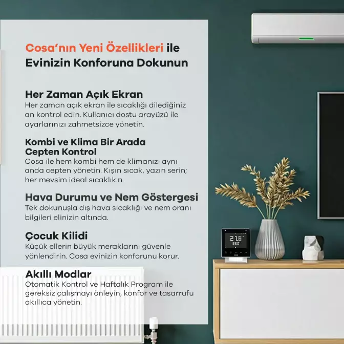 Akıllı Oda Termostatı Kablosuz Kombi ve Klima Kontrolü - 2