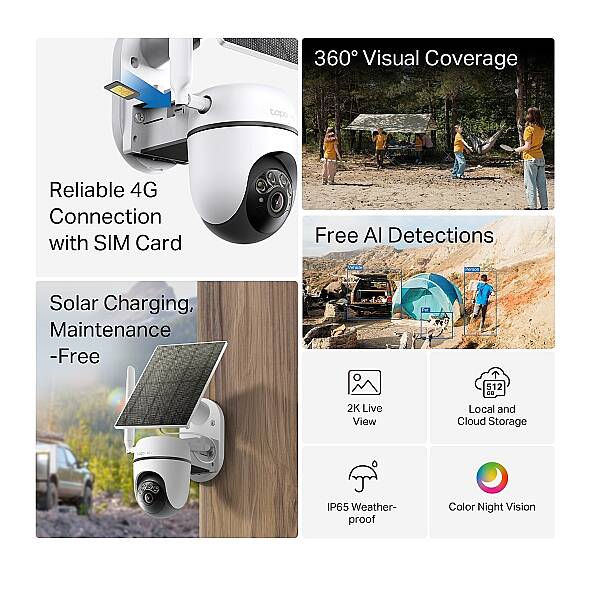 Güneş Enerjili Pan/Tilt 4G LTE Güvenlik Kamerası Kiti | Tapo C615G KIT - 12