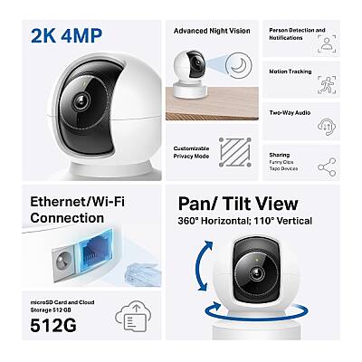 Pan/Tilt Yapay Zeka Destekli Ev Güvenliği Wi-Fi Kamerası | Tapo C222 - 2