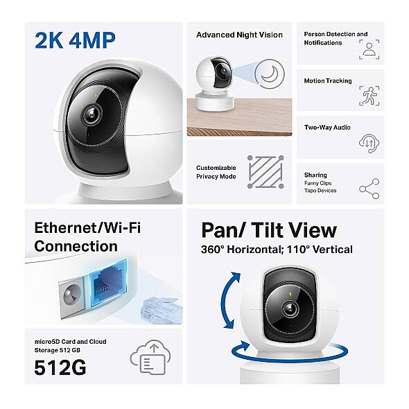 Pan/Tilt Yapay Zeka Destekli Ev Güvenliği Wi-Fi Kamerası | Tapo C222 - 2