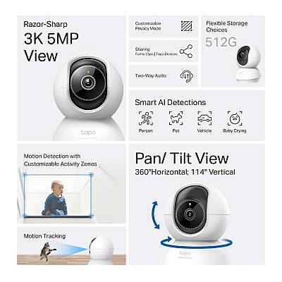 Pan/Tilt Yapay Zekalı Ev Güvenlik Wi-Fi Kamera | Tapo C230 - 10