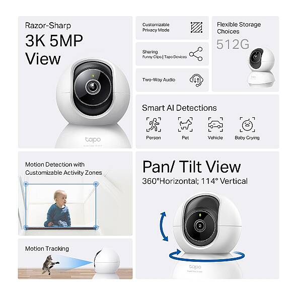 Pan/Tilt Yapay Zekalı Ev Güvenlik Wi-Fi Kamera | Tapo C230 - 10
