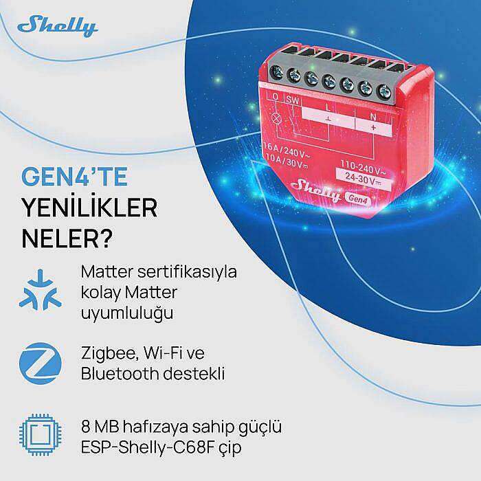 Shelly 1PM Gen4 Enerji Ölçümlü 16A Akıllı Röle - 4