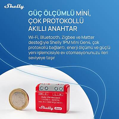 Shelly 1PM Mini Gen4 Enerji Ölçümlü Akıllı Röle - 8