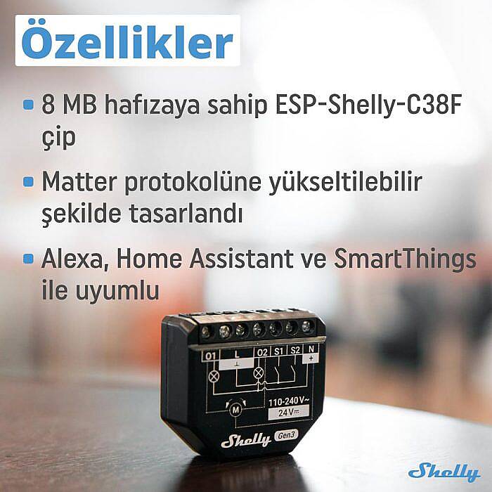 Shelly 2PM Gen3 Enerji Ölçümlü 2 Kanallı Akıllı Röle - 5