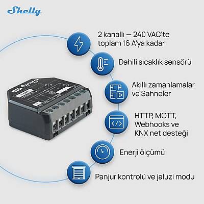Shelly 2PM Gen4 Enerji Ölçümlü 2 Kanallı Akıllı Röle - 5