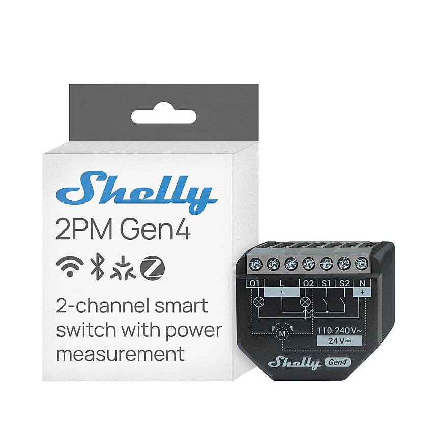 Shelly 2PM Gen4 Enerji Ölçümlü 2 Kanallı Akıllı Röle - 1