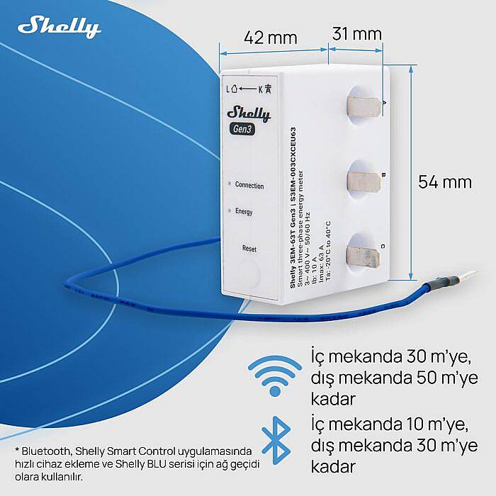Shelly 3EM-63T Gen3 Akıllı 3 Faz Enerji Ölçer - 8