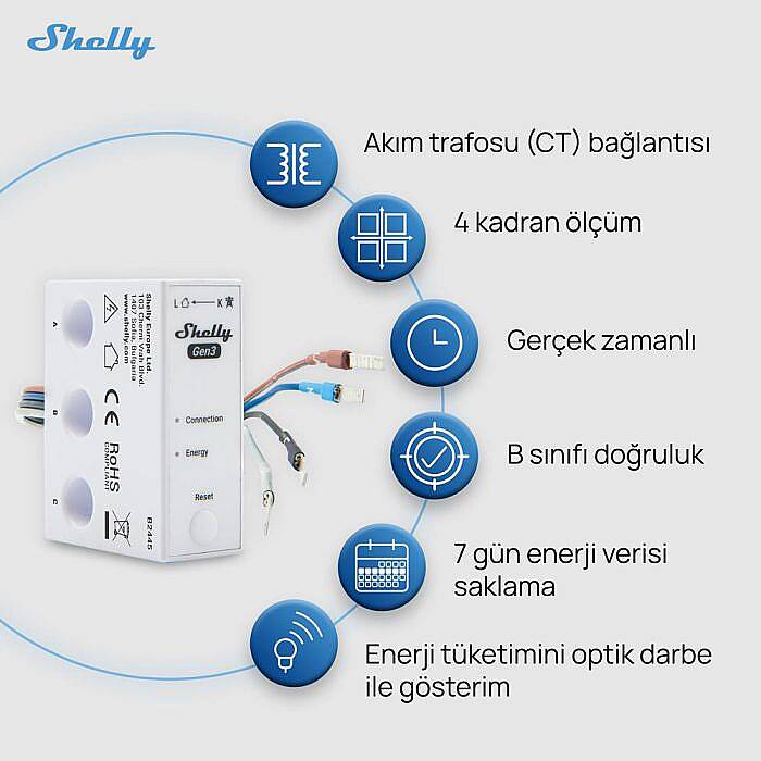Shelly 3EM-63W Gen3 Akıllı 3 Faz Enerji Ölçer - 4