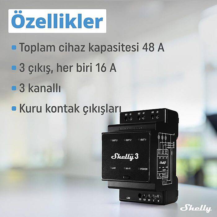 Shelly Pro 3 DIN Ray 3 Kanal Akıllı Röle - 7