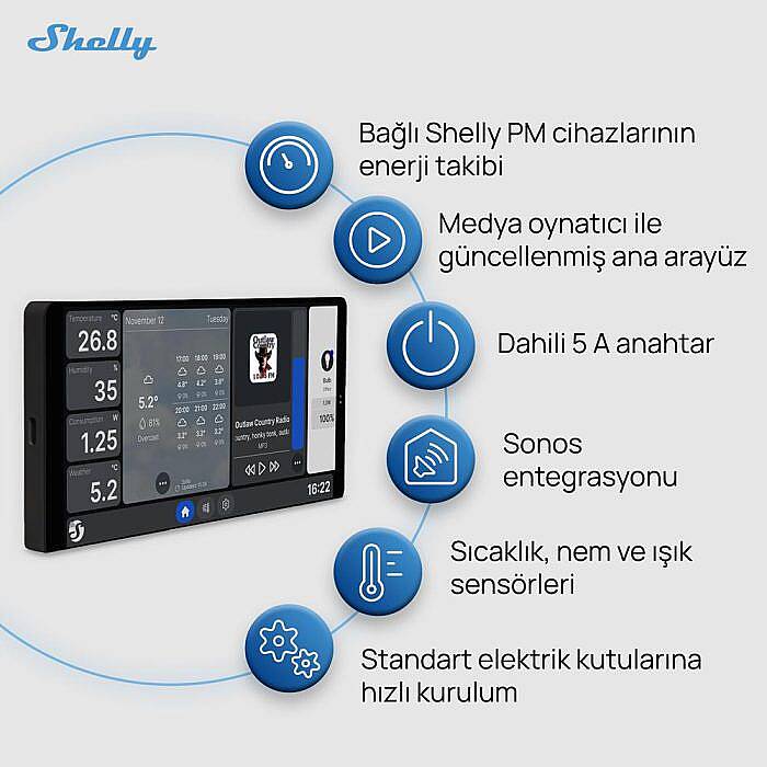 Shelly Wall Display X2 (Siyah) + BLU H&T (Siyah) Merkezi Kontrol Panel Seti - 4