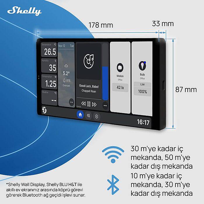 Shelly Wall Display X2 (Siyah) + BLU H&T (Siyah) Merkezi Kontrol Panel Seti - 6
