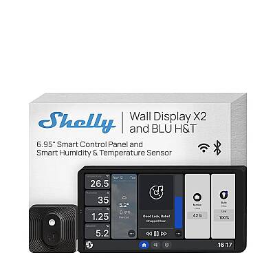 Shelly Wall Display X2 (Siyah) + BLU H&T (Siyah) Merkezi Kontrol Panel Seti