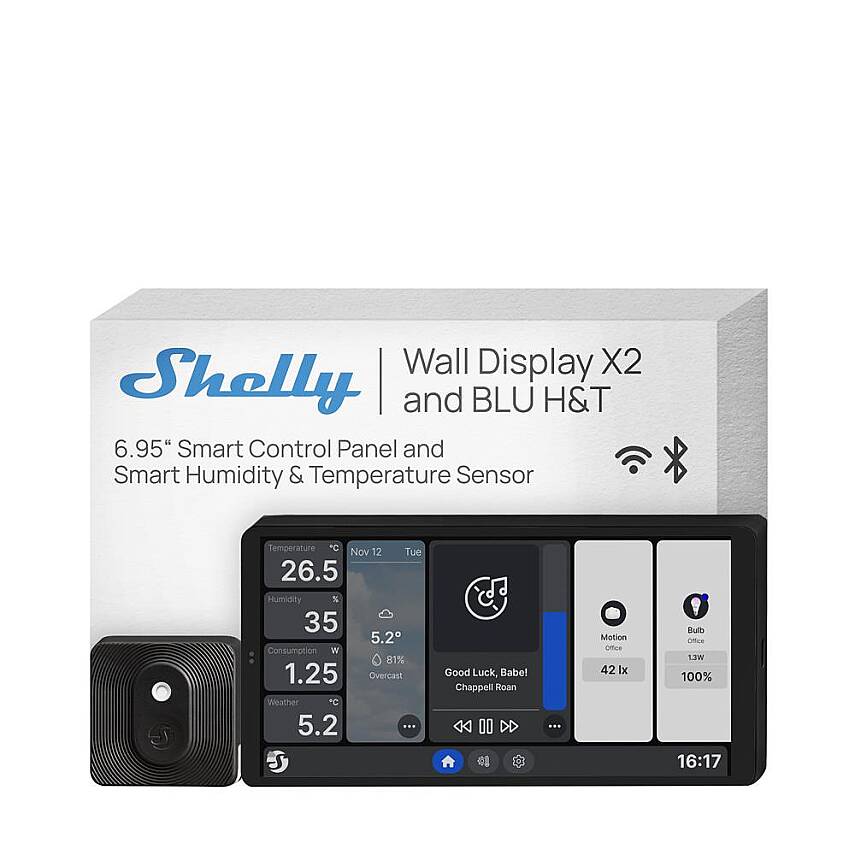 Shelly Wall Display X2 (Siyah) + BLU H&T (Siyah) Merkezi Kontrol Panel Seti - 1