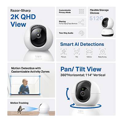 Yatay ve Dikey Yapay Zeka Destekli Ev Güvenliği Wi-Fi Kamerası | Tapo C220 - 5