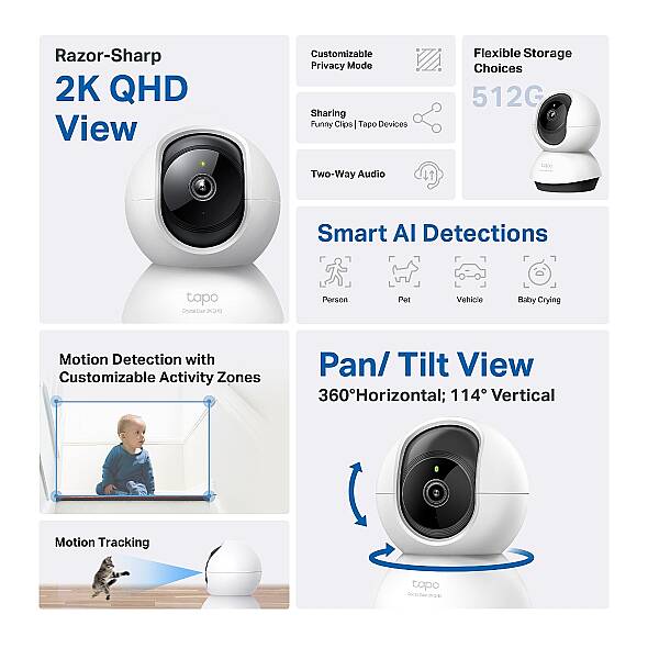 Yatay ve Dikey Yapay Zeka Destekli Ev Güvenliği Wi-Fi Kamerası | Tapo C220 - 5